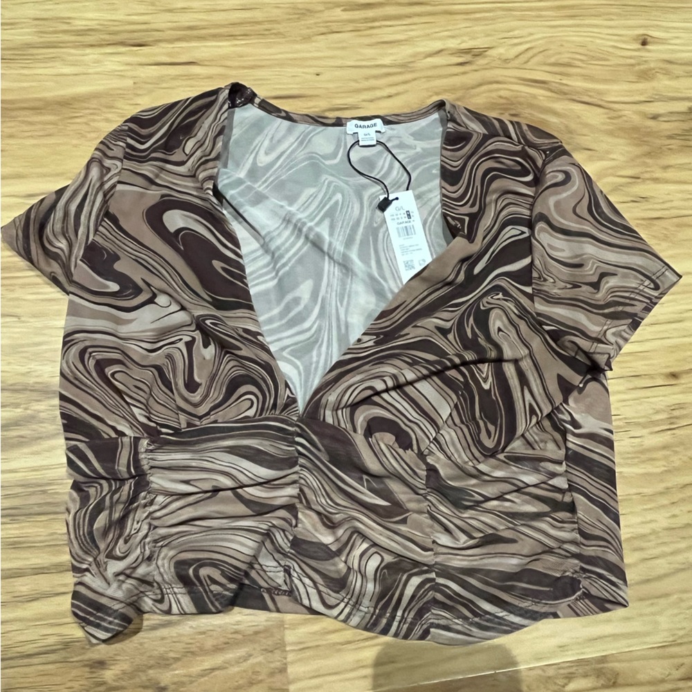 Garage Y2K Brown Swirl Mesh Top